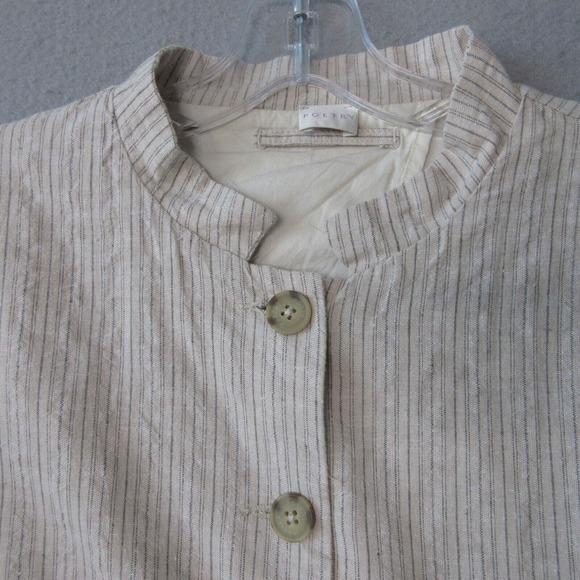 Poetry Hemp Stripe Beige Mandarin Collar Boxy Jacket Top - Picture 2 of 13